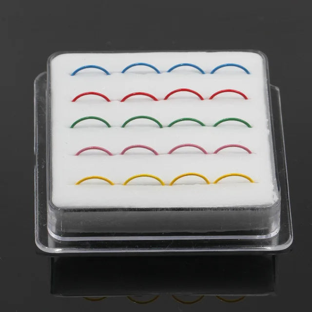 Karnoz 20PCS Tiny Silver Nose Ring Hoop 24 Gauge Snug Nose Hoop Thin Nose Piercings Hoops Nose Piercing Rings Multicolor Jewelry