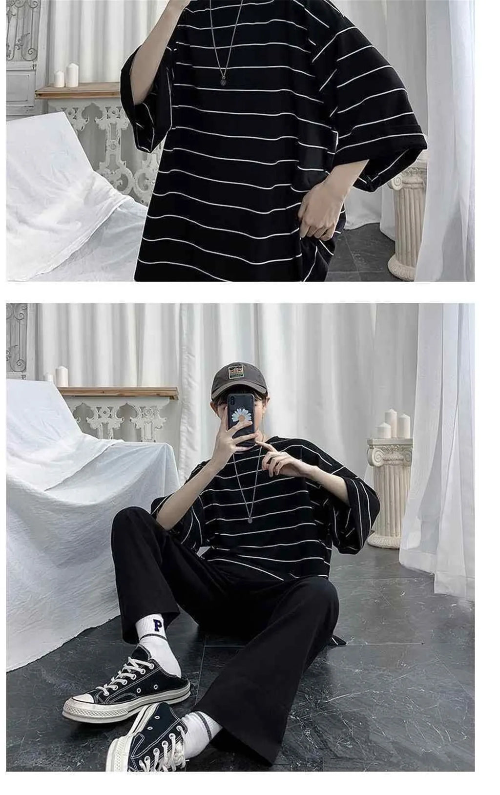 Cool Summer Oversized T-Shirt Men Funny Harajuku Tshirt Streetwear Femme Striped Japan Hip Hop Loose Half Sleeve T Shirts Male