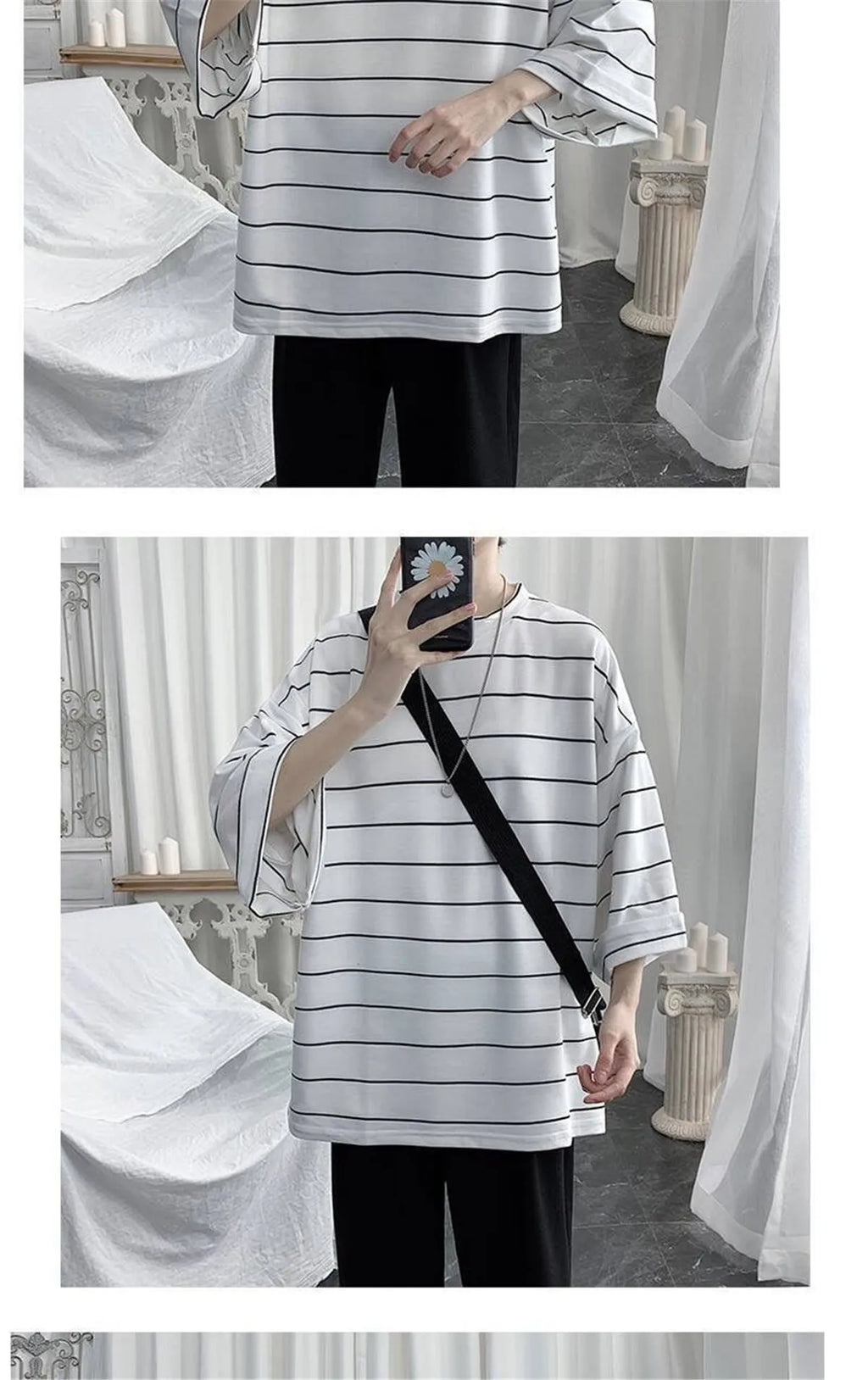 Cool Summer Oversized T-Shirt Men Funny Harajuku Tshirt Streetwear Femme Striped Japan Hip Hop Loose Half Sleeve T Shirts Male