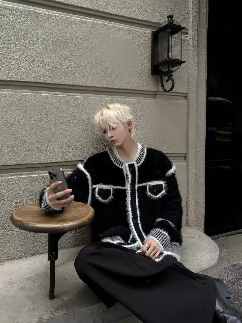 Loose and lazy style knitted sweater jacket, autumn and winter imitation mink fur small fragrant style cardigan sweater for men