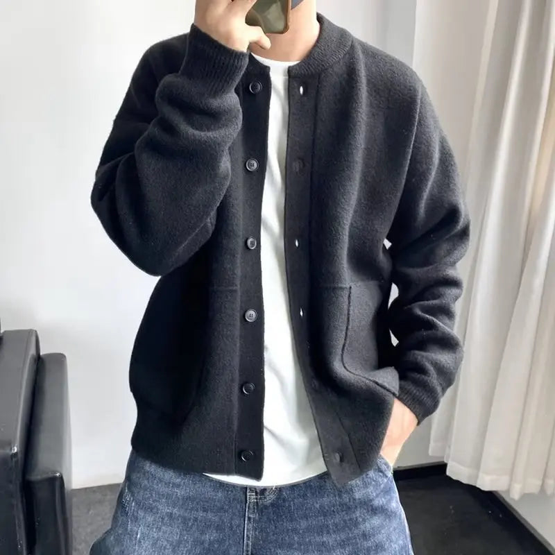 Sweater men 2025 new casual autumn winter knitted cardigan Solid color simple cool thickened sweater coat men's clothing