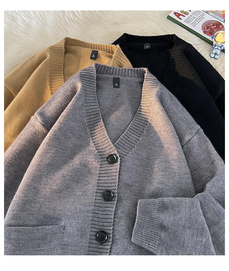 Autumn Winter New Korean Fashion Trend Versatile Casual Cardigan V-neck Sweater Men's Jacquard Comfortable Breathable Jacket