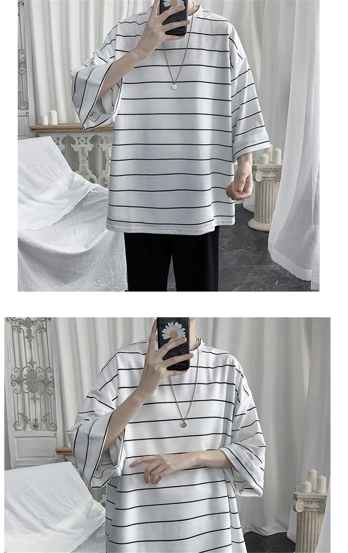 Cool Summer Oversized T-Shirt Men Funny Harajuku Tshirt Streetwear Femme Striped Japan Hip Hop Loose Half Sleeve T Shirts Male