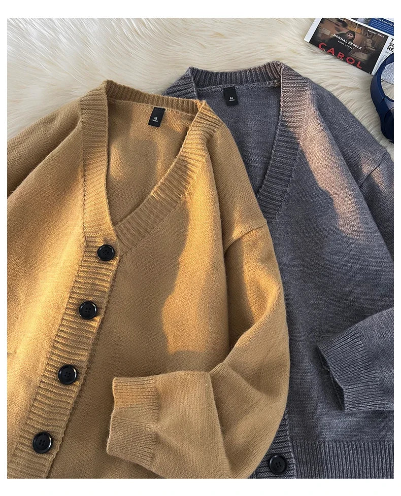 Autumn Winter New Korean Fashion Trend Versatile Casual Cardigan V-neck Sweater Men's Jacquard Comfortable Breathable Jacket