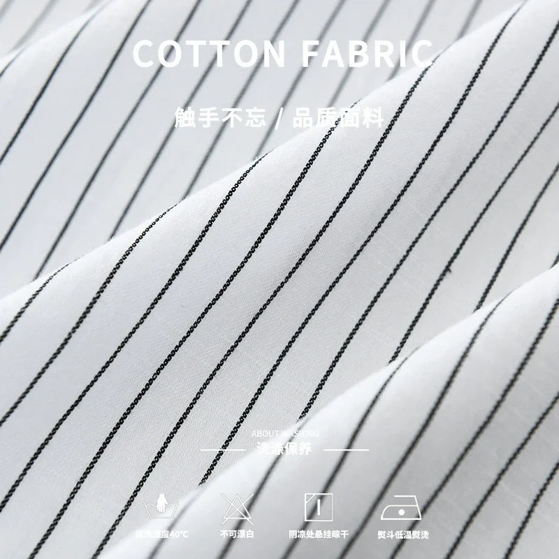 Casual Striped 100% Cotton Long Sleeve Shirt for Men Clothing Letter Versatile Streetwear 2025 Autumn New