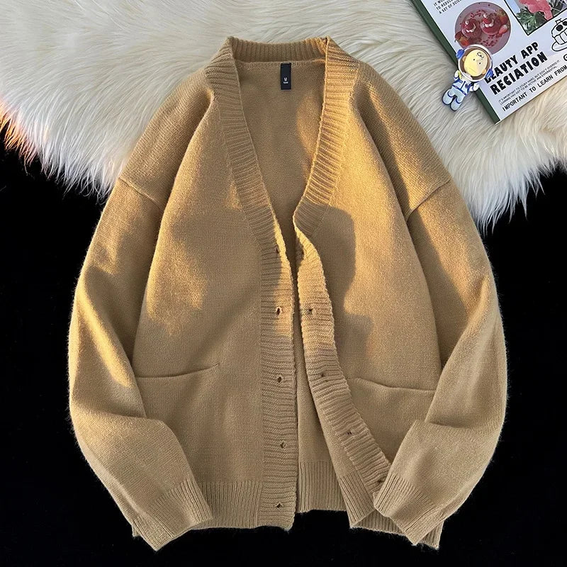 Autumn Winter New Korean Fashion Trend Versatile Casual Cardigan V-neck Sweater Men's Jacquard Comfortable Breathable Jacket