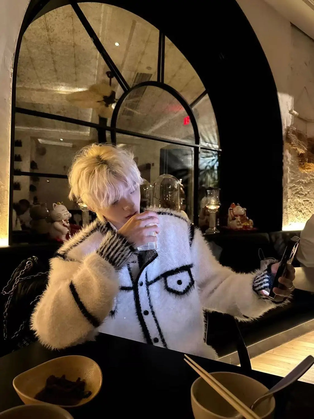 Loose and lazy style knitted sweater jacket, autumn and winter imitation mink fur small fragrant style cardigan sweater for men