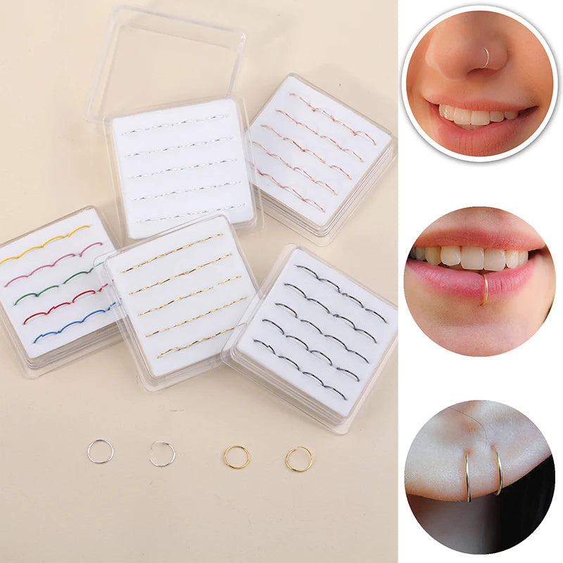 Karnoz 20PCS Tiny Silver Nose Ring Hoop 24 Gauge Snug Nose Hoop Thin Nose Piercings Hoops Nose Piercing Rings Multicolor Jewelry