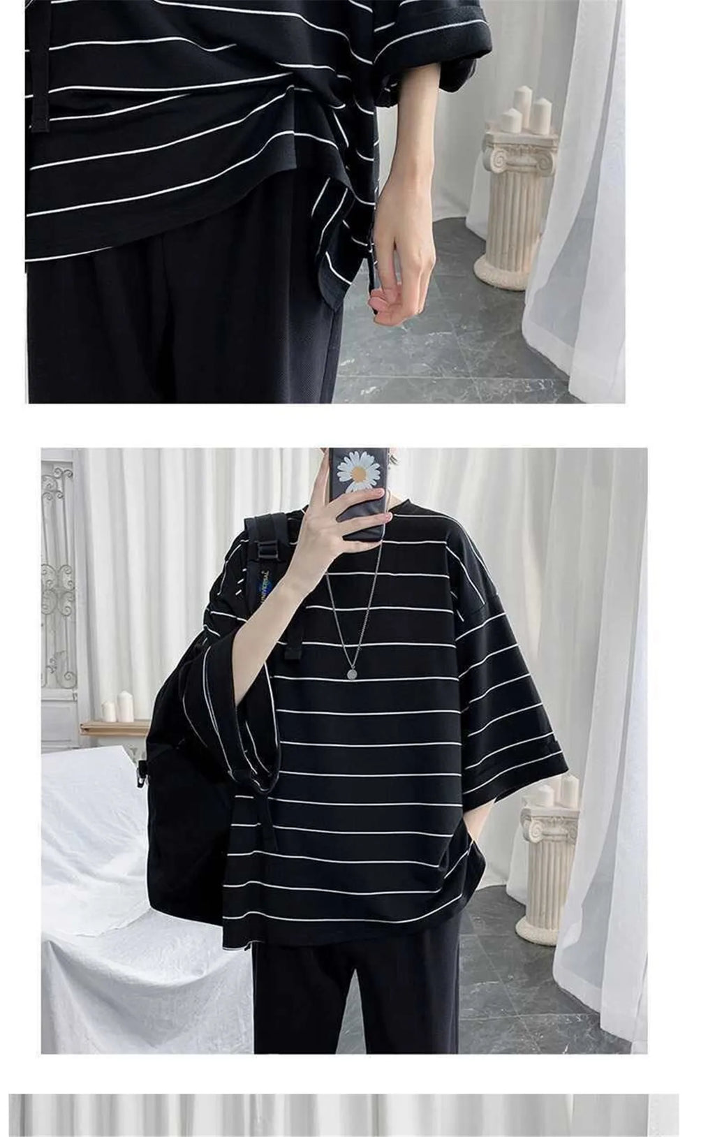 Cool Summer Oversized T-Shirt Men Funny Harajuku Tshirt Streetwear Femme Striped Japan Hip Hop Loose Half Sleeve T Shirts Male