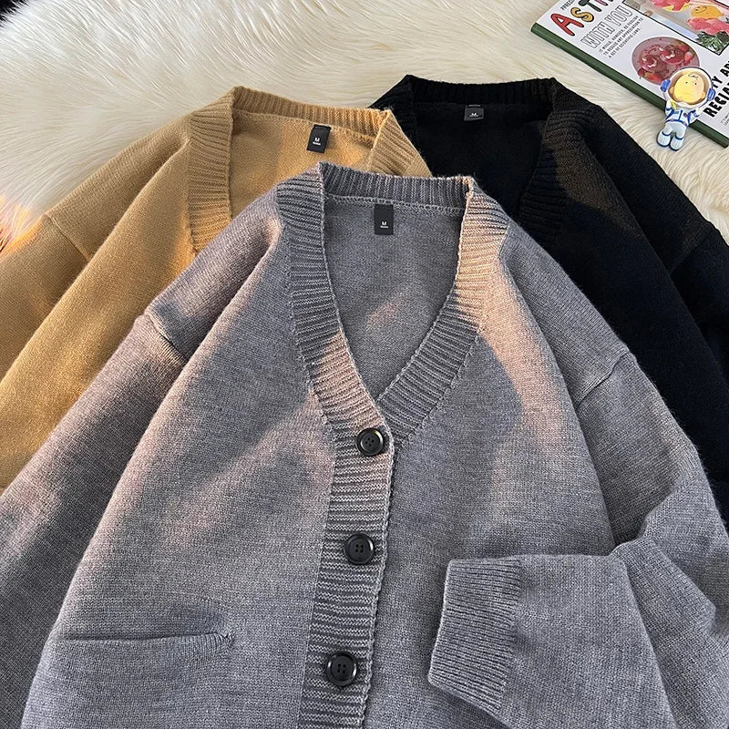 Autumn Winter New Korean Fashion Trend Versatile Casual Cardigan V-neck Sweater Men's Jacquard Comfortable Breathable Jacket