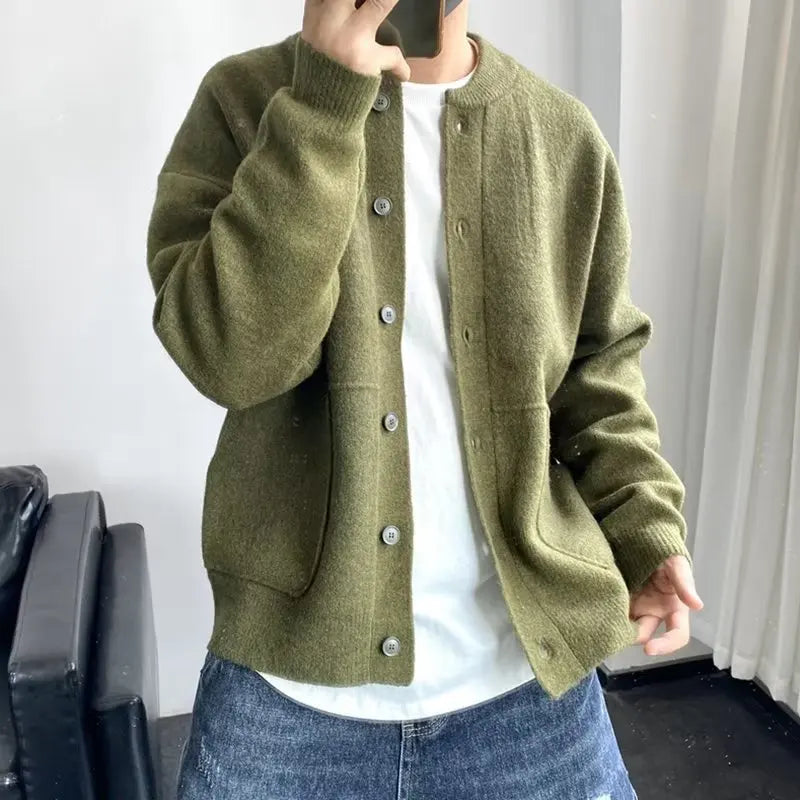 Sweater men 2025 new casual autumn winter knitted cardigan Solid color simple cool thickened sweater coat men's clothing