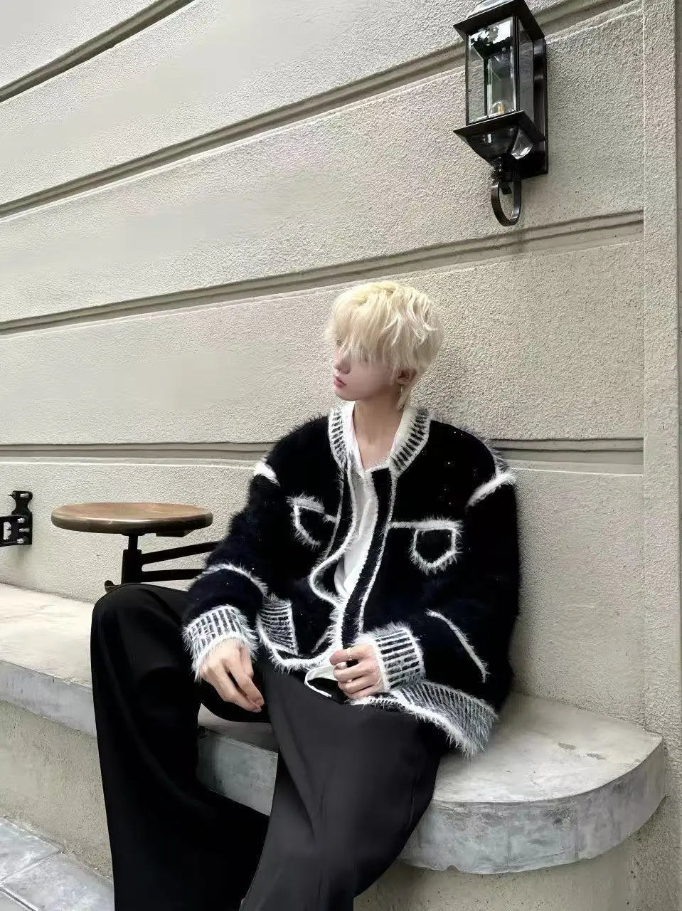 Loose and lazy style knitted sweater jacket, autumn and winter imitation mink fur small fragrant style cardigan sweater for men