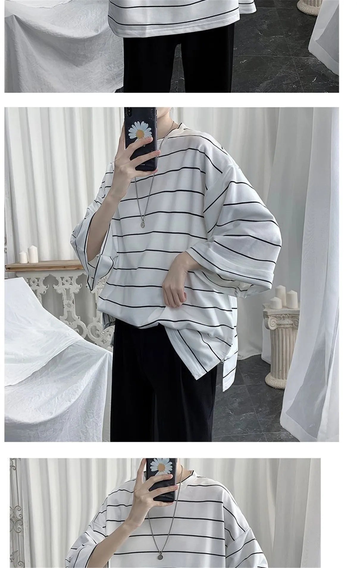 Cool Summer Oversized T-Shirt Men Funny Harajuku Tshirt Streetwear Femme Striped Japan Hip Hop Loose Half Sleeve T Shirts Male
