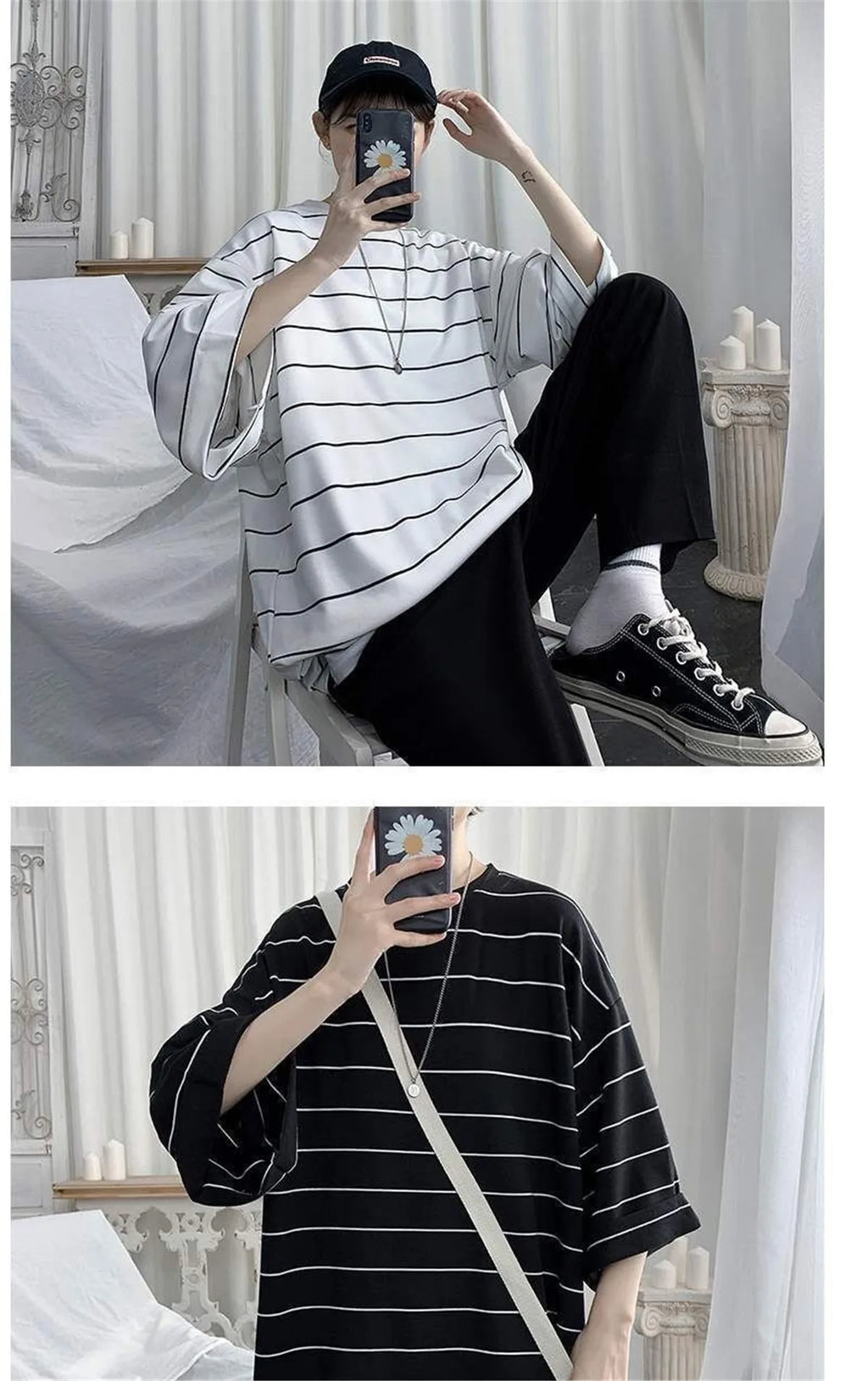 Cool Summer Oversized T-Shirt Men Funny Harajuku Tshirt Streetwear Femme Striped Japan Hip Hop Loose Half Sleeve T Shirts Male