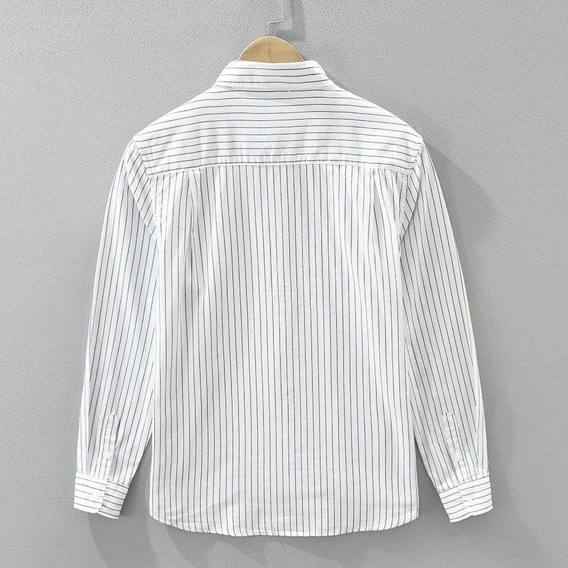 Casual Striped 100% Cotton Long Sleeve Shirt for Men Clothing Letter Versatile Streetwear 2025 Autumn New