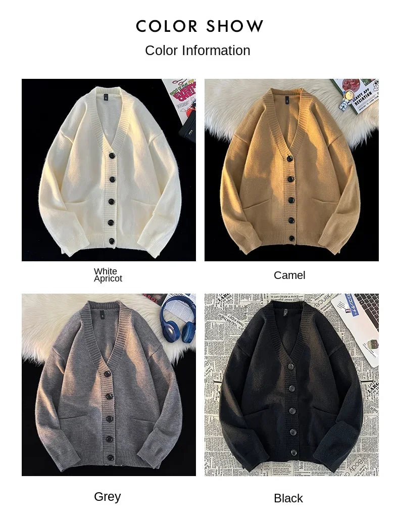 Autumn Winter New Korean Fashion Trend Versatile Casual Cardigan V-neck Sweater Men's Jacquard Comfortable Breathable Jacket