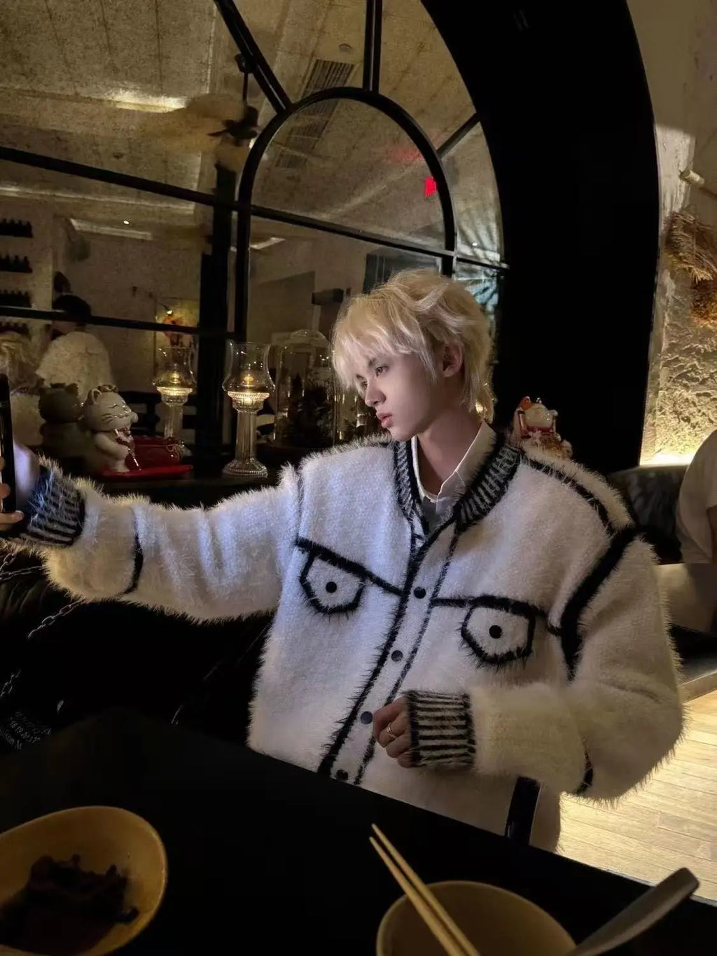 Loose and lazy style knitted sweater jacket, autumn and winter imitation mink fur small fragrant style cardigan sweater for men