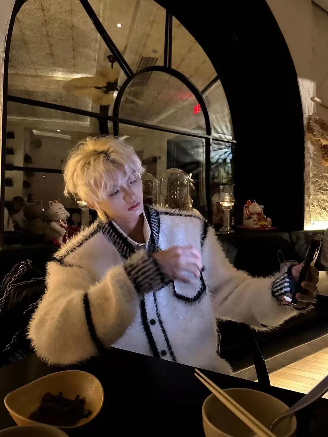 Loose and lazy style knitted sweater jacket, autumn and winter imitation mink fur small fragrant style cardigan sweater for men