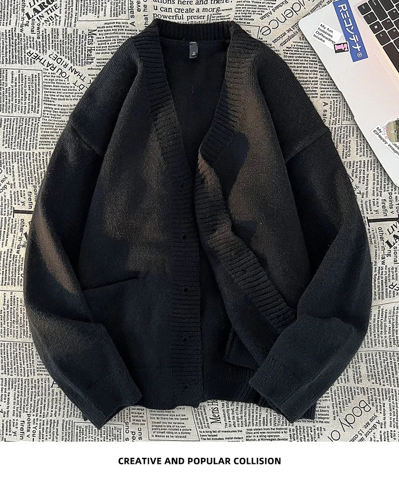 Autumn Winter New Korean Fashion Trend Versatile Casual Cardigan V-neck Sweater Men's Jacquard Comfortable Breathable Jacket