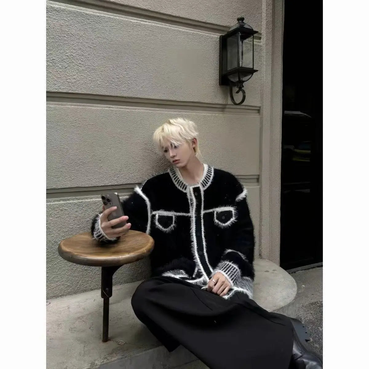 Loose and lazy style knitted sweater jacket, autumn and winter imitation mink fur small fragrant style cardigan sweater for men