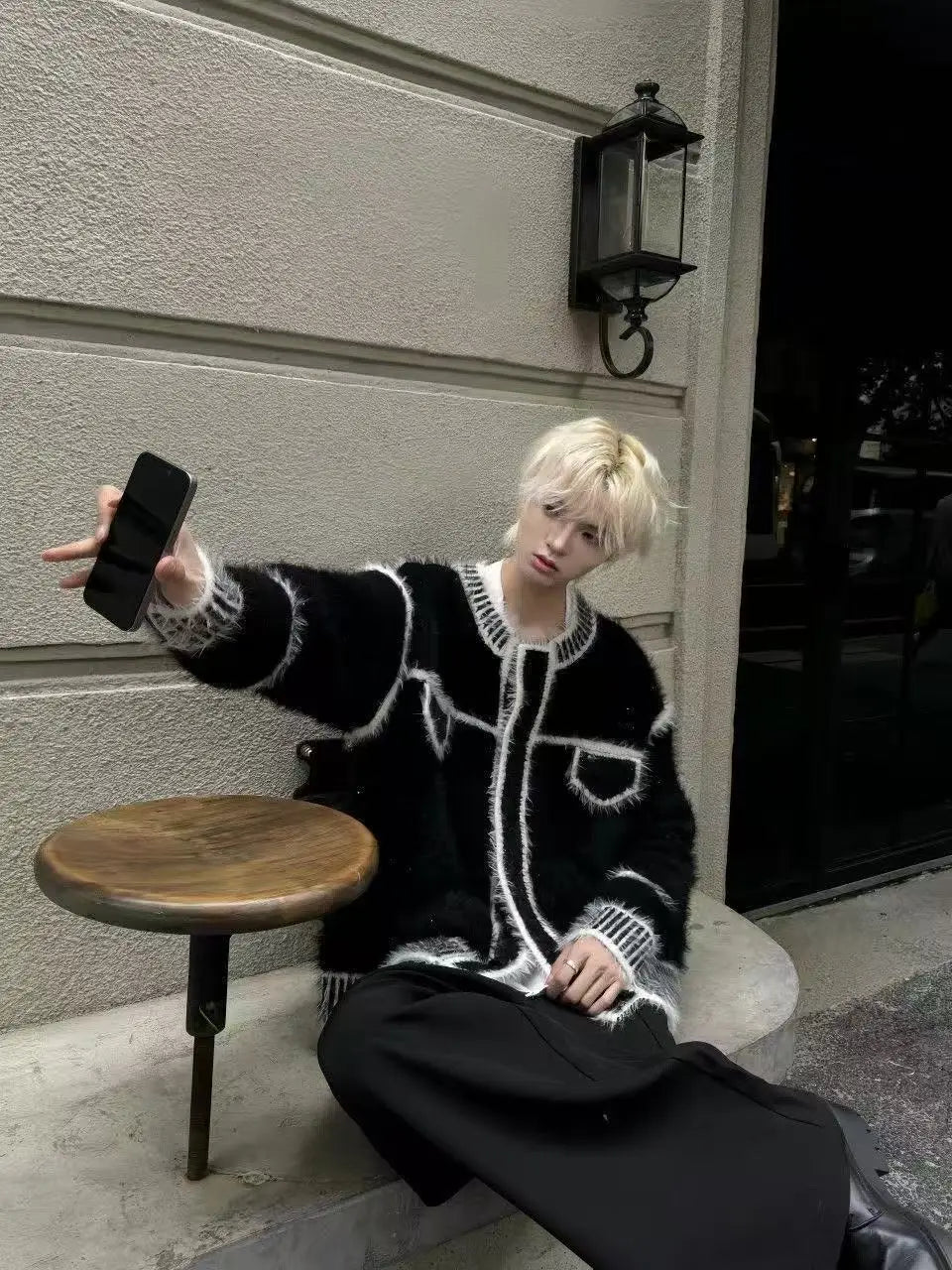 Loose and lazy style knitted sweater jacket, autumn and winter imitation mink fur small fragrant style cardigan sweater for men