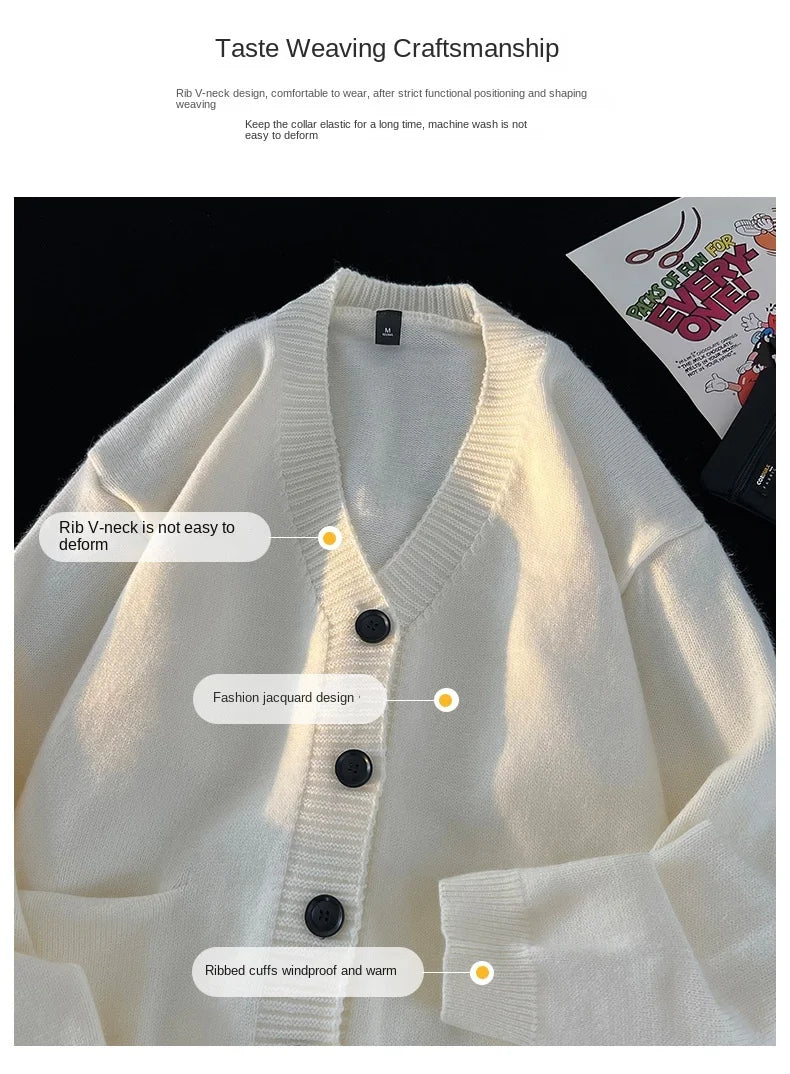 Autumn Winter New Korean Fashion Trend Versatile Casual Cardigan V-neck Sweater Men's Jacquard Comfortable Breathable Jacket