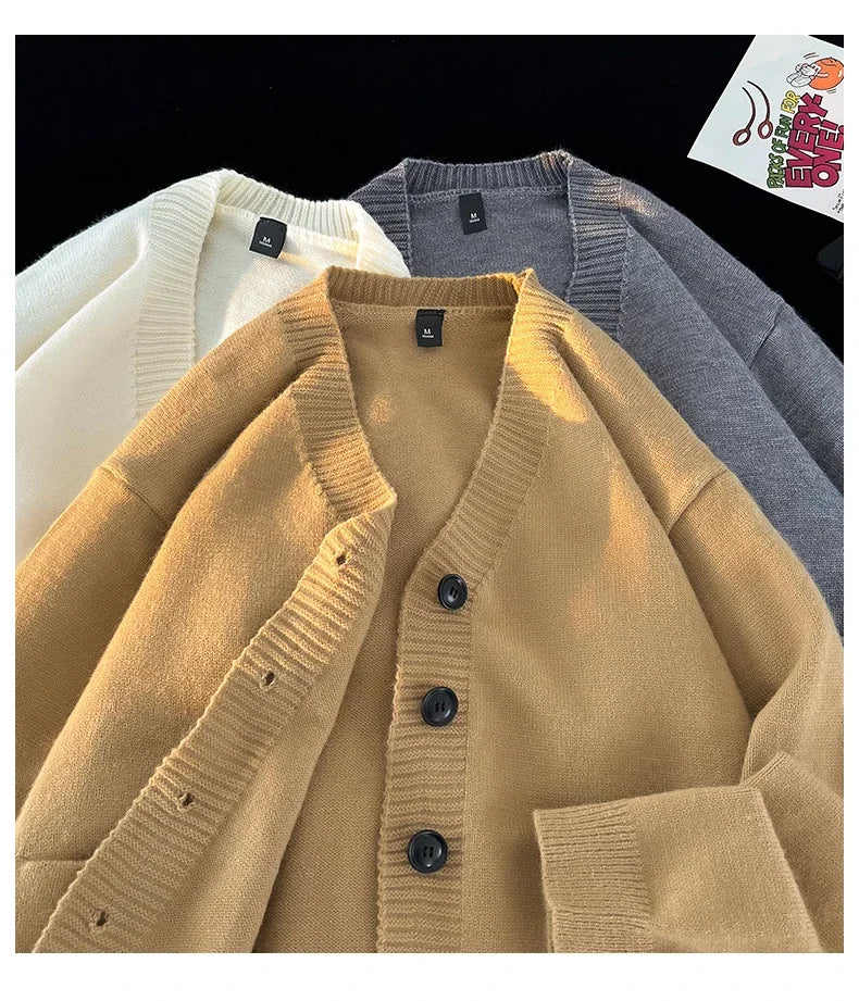 Autumn Winter New Korean Fashion Trend Versatile Casual Cardigan V-neck Sweater Men's Jacquard Comfortable Breathable Jacket