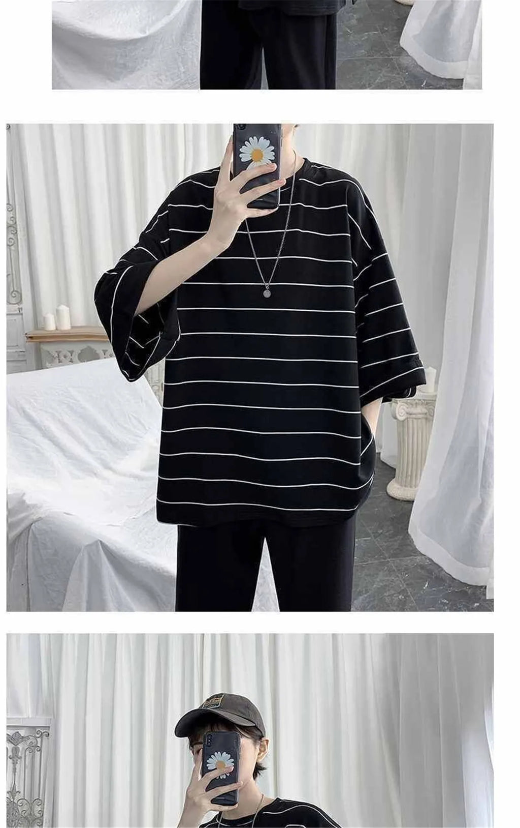 Cool Summer Oversized T-Shirt Men Funny Harajuku Tshirt Streetwear Femme Striped Japan Hip Hop Loose Half Sleeve T Shirts Male