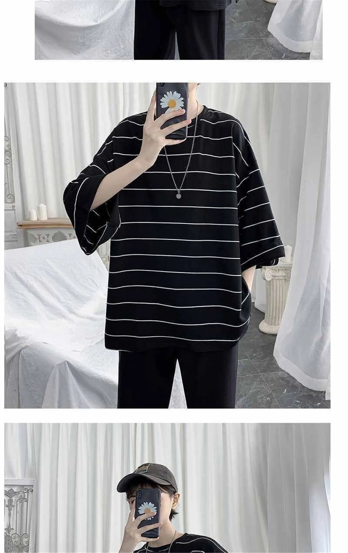 Cool Summer Oversized T-Shirt Men Funny Harajuku Tshirt Streetwear Femme Striped Japan Hip Hop Loose Half Sleeve T Shirts Male