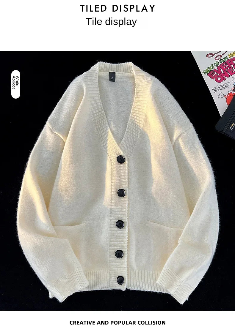 Autumn Winter New Korean Fashion Trend Versatile Casual Cardigan V-neck Sweater Men's Jacquard Comfortable Breathable Jacket