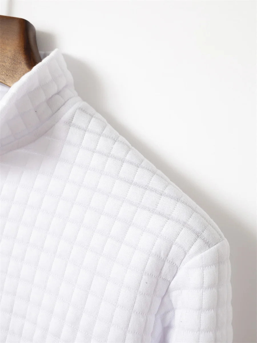 2025 Spring and Autumn New Men's Plaid Turtleneck Zipper Long Sleeve Polo Shirt Sports Breathable Business Casual Polo Shirt