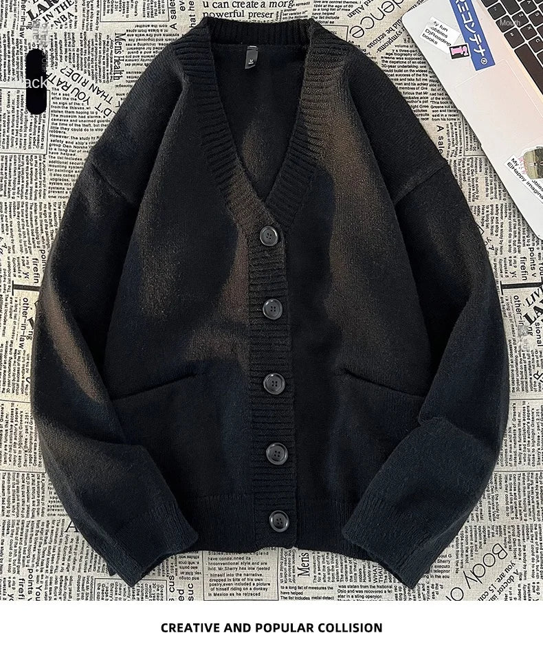 Autumn Winter New Korean Fashion Trend Versatile Casual Cardigan V-neck Sweater Men's Jacquard Comfortable Breathable Jacket