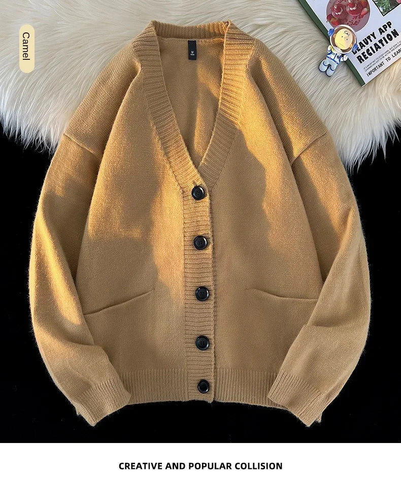 Autumn Winter New Korean Fashion Trend Versatile Casual Cardigan V-neck Sweater Men's Jacquard Comfortable Breathable Jacket