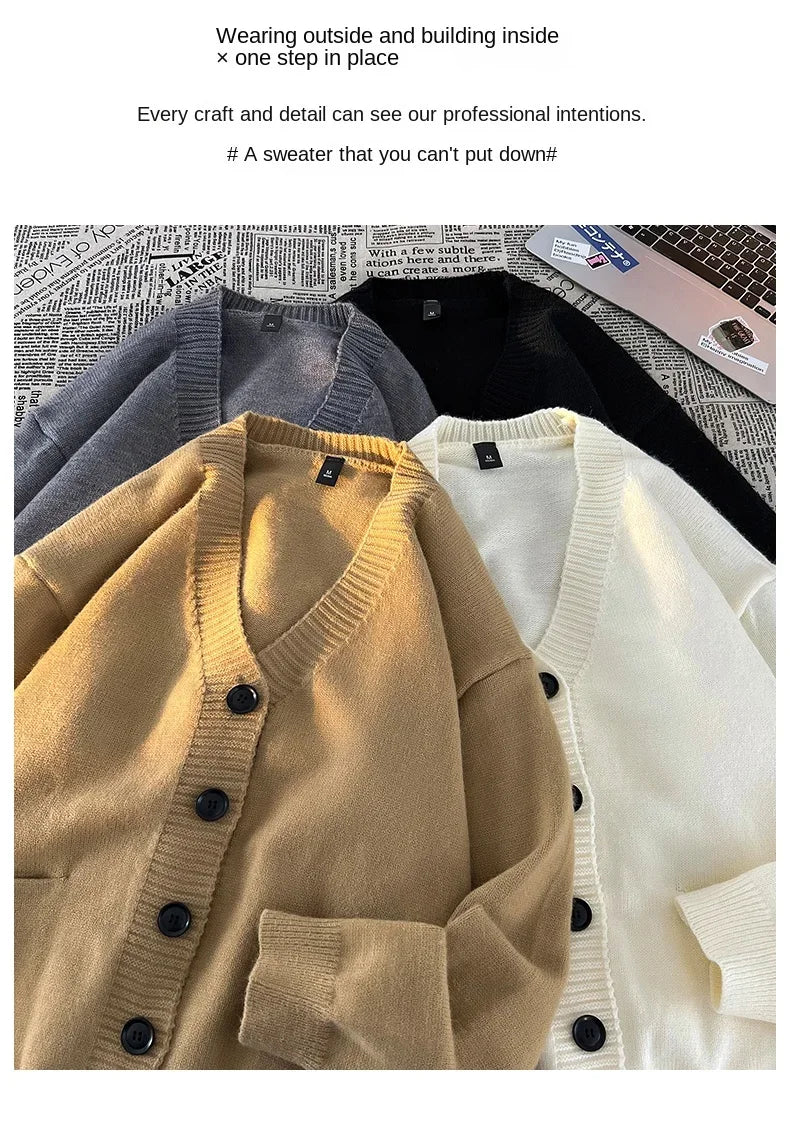 Autumn Winter New Korean Fashion Trend Versatile Casual Cardigan V-neck Sweater Men's Jacquard Comfortable Breathable Jacket