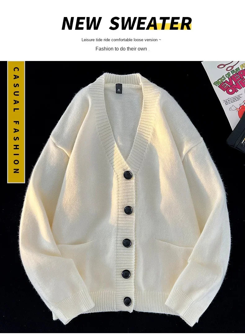 Autumn Winter New Korean Fashion Trend Versatile Casual Cardigan V-neck Sweater Men's Jacquard Comfortable Breathable Jacket